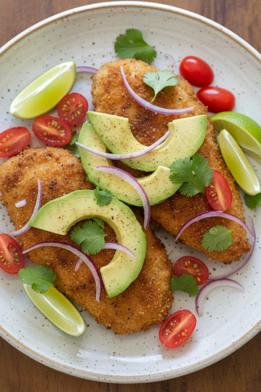 Breaded Chicken Cutlets with Deconstructed Guacamole