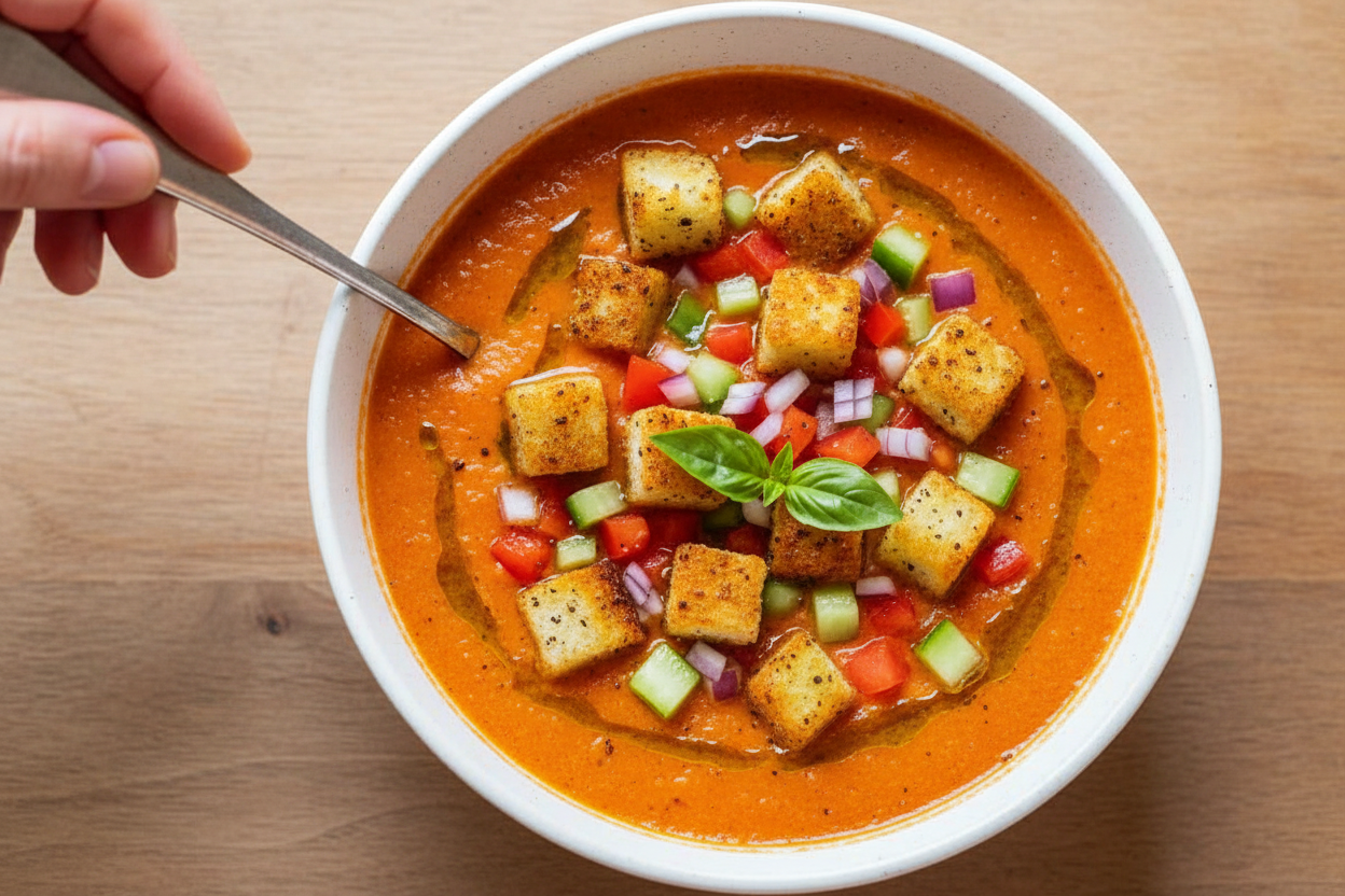 Easy Tomato Gazpacho Recipe (just blend and eat!)