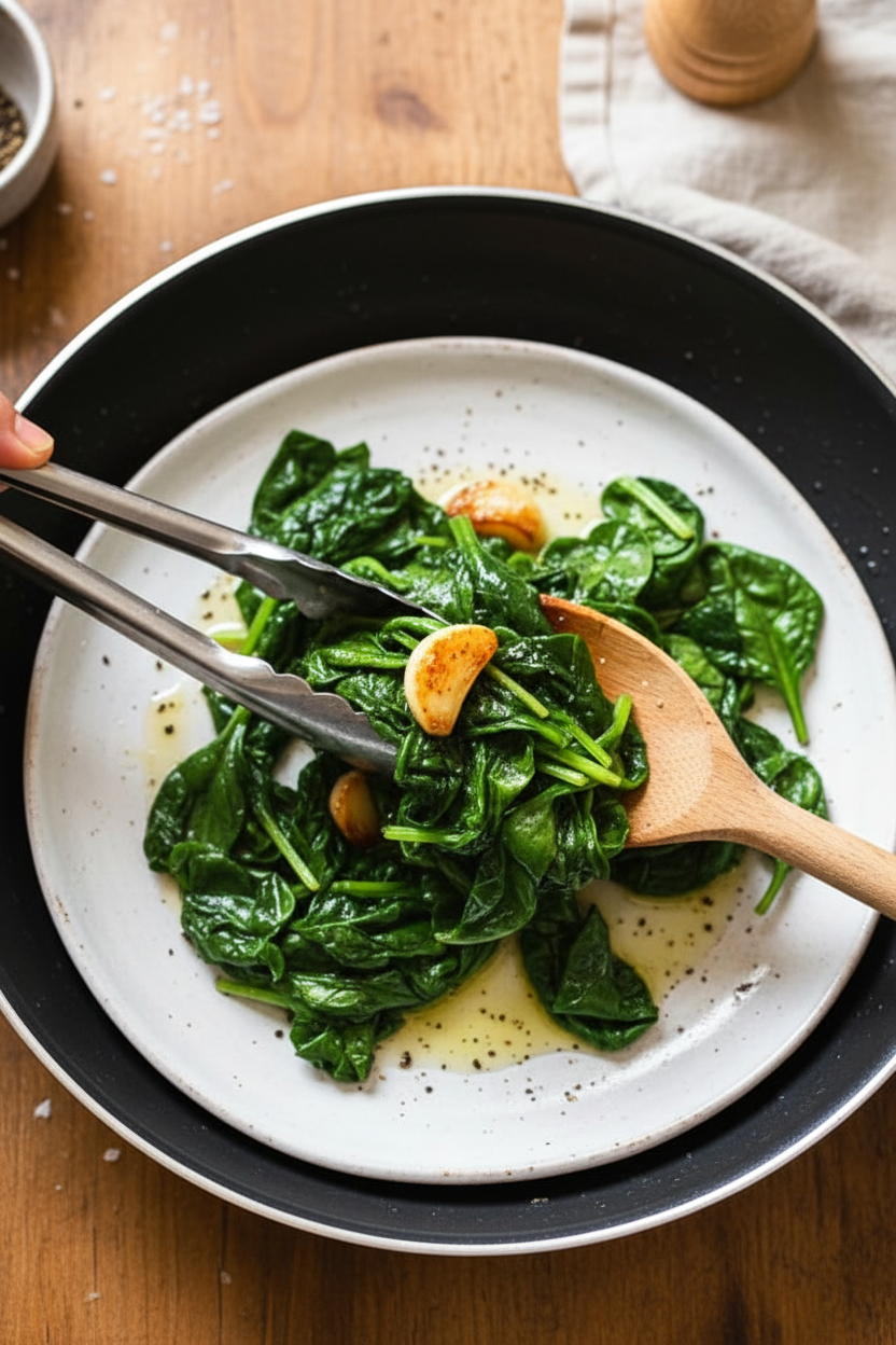 Wilted Baby Spinach with Garlic and Oil