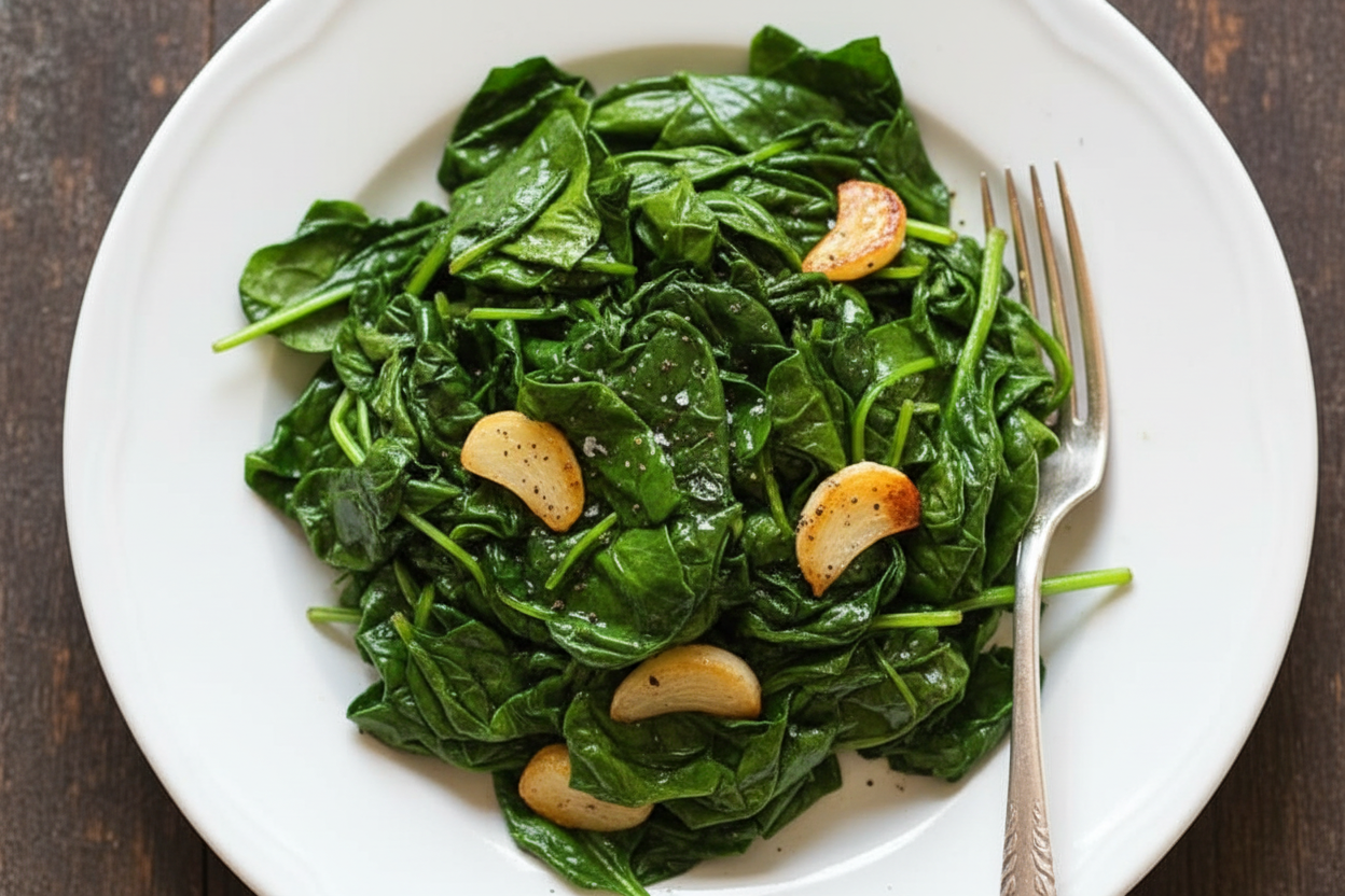 Wilted Baby Spinach with Garlic and Oil