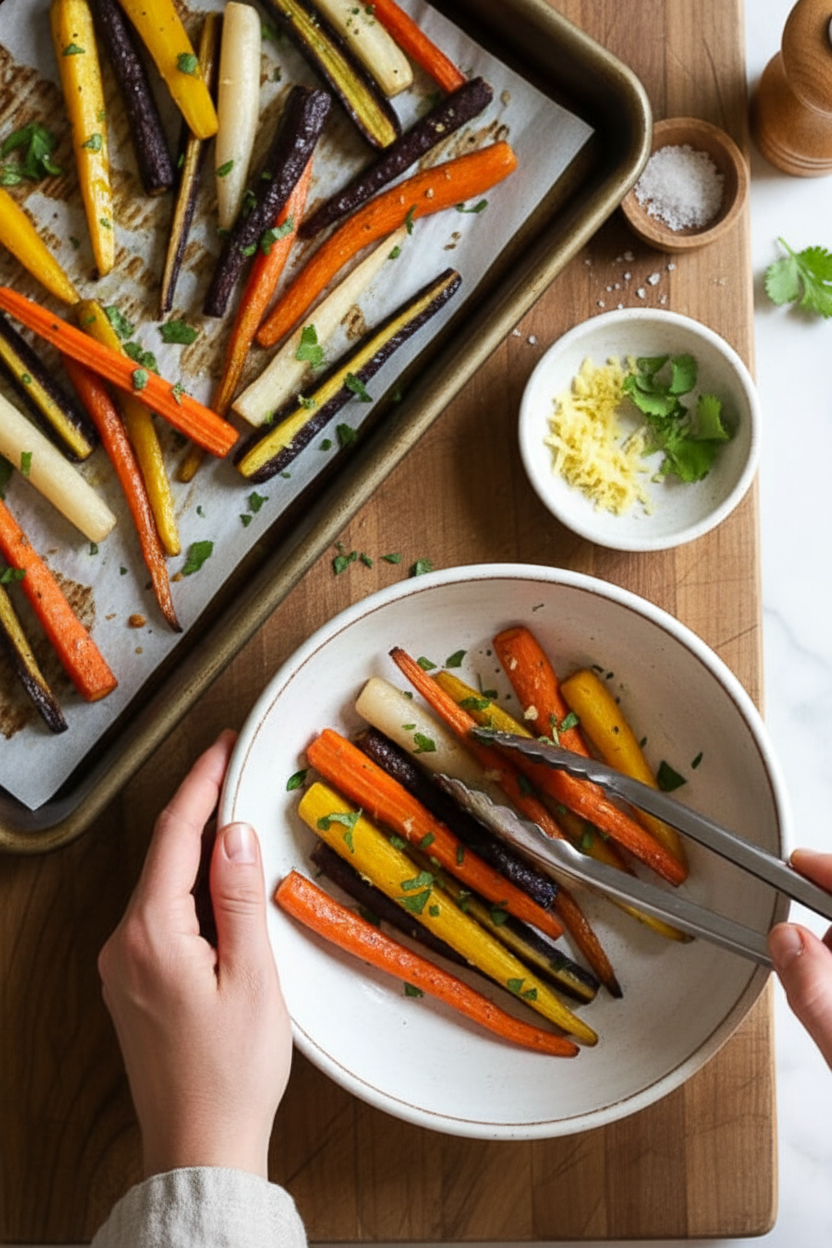 Roasted Rainbow Carrots with Ginger