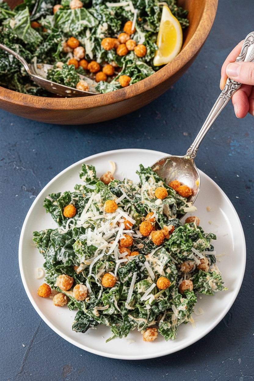 Kale Salad With Crunchy Tahini Chickpeas