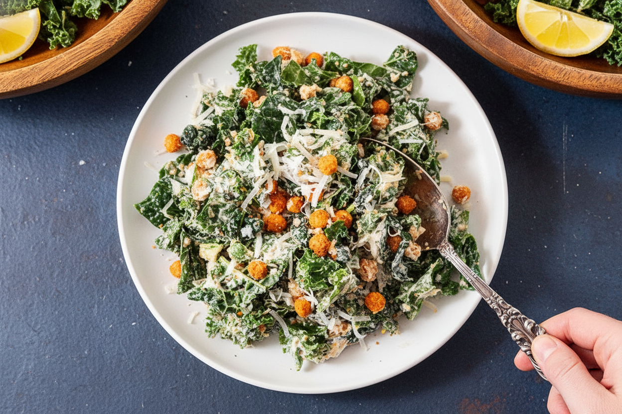 Kale Salad With Crunchy Tahini Chickpeas