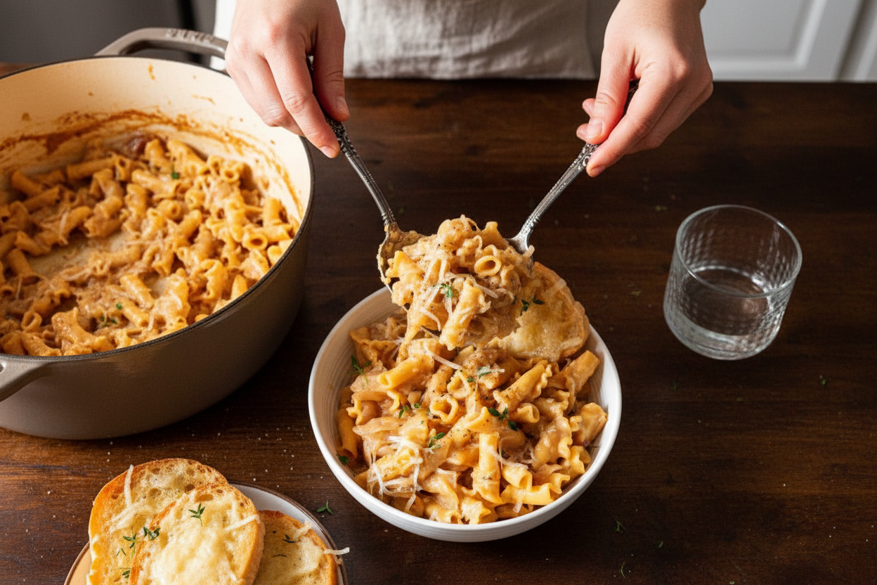 One Pot French Onion Pasta (Vegetarian)