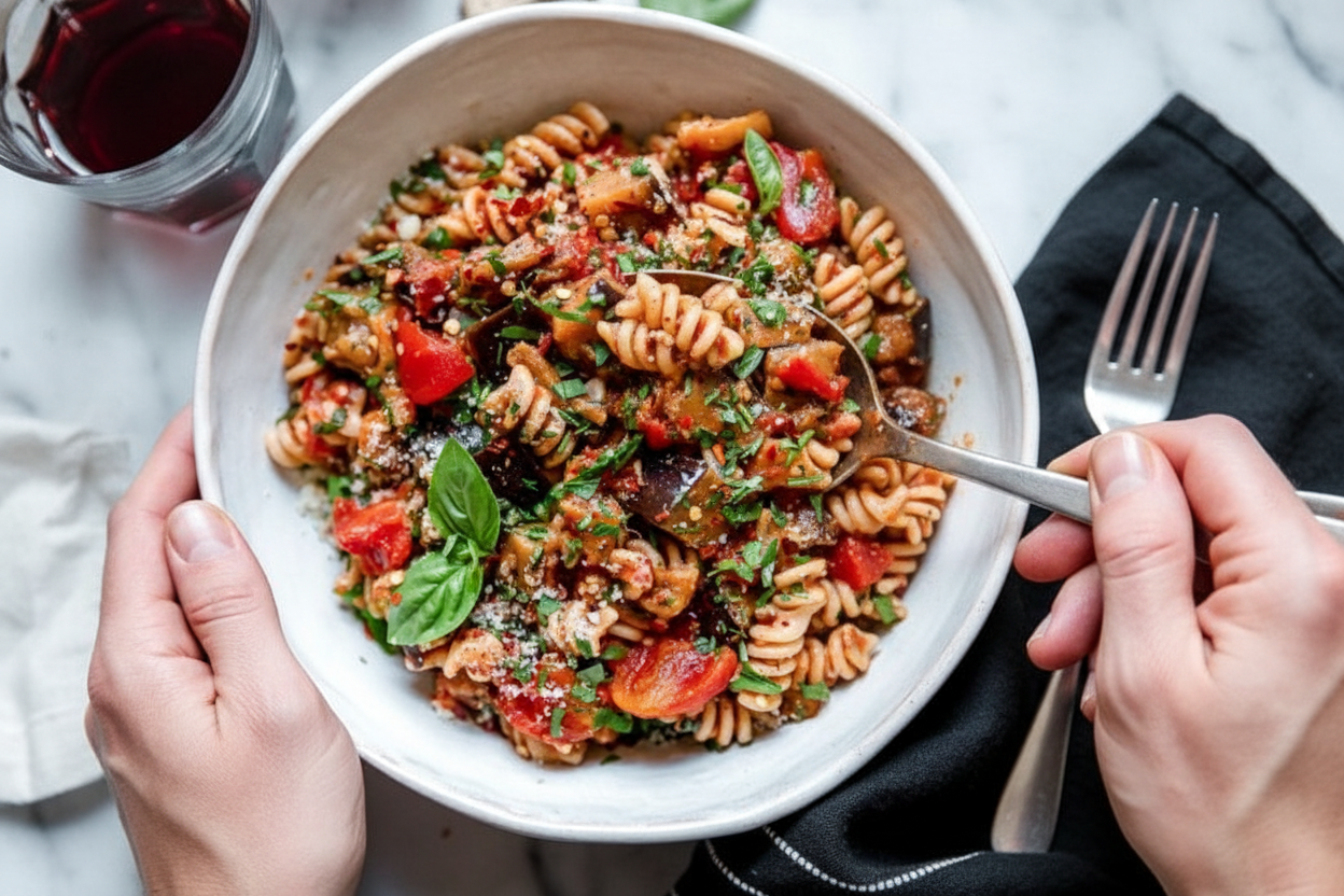 Perfect Pasta with Eggplant Tomato Sauce
