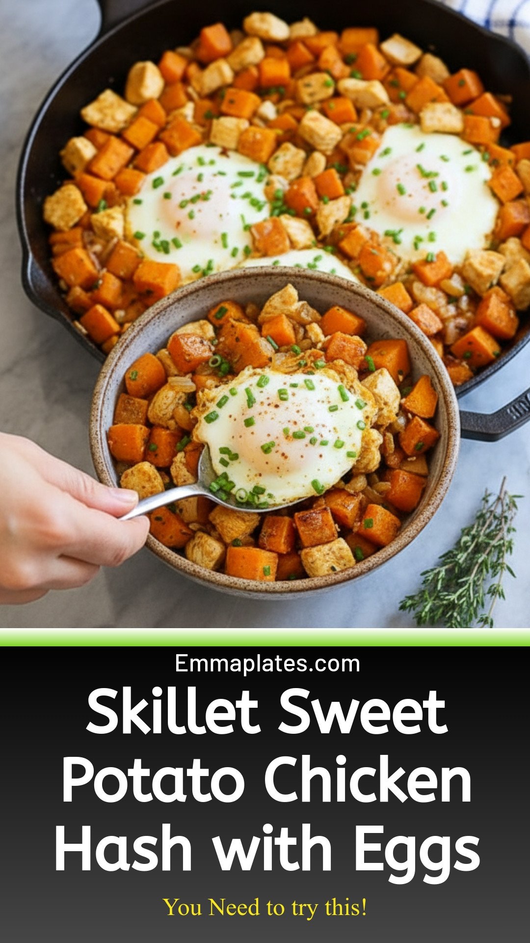 Skillet Sweet Potato Chicken Hash with Eggs