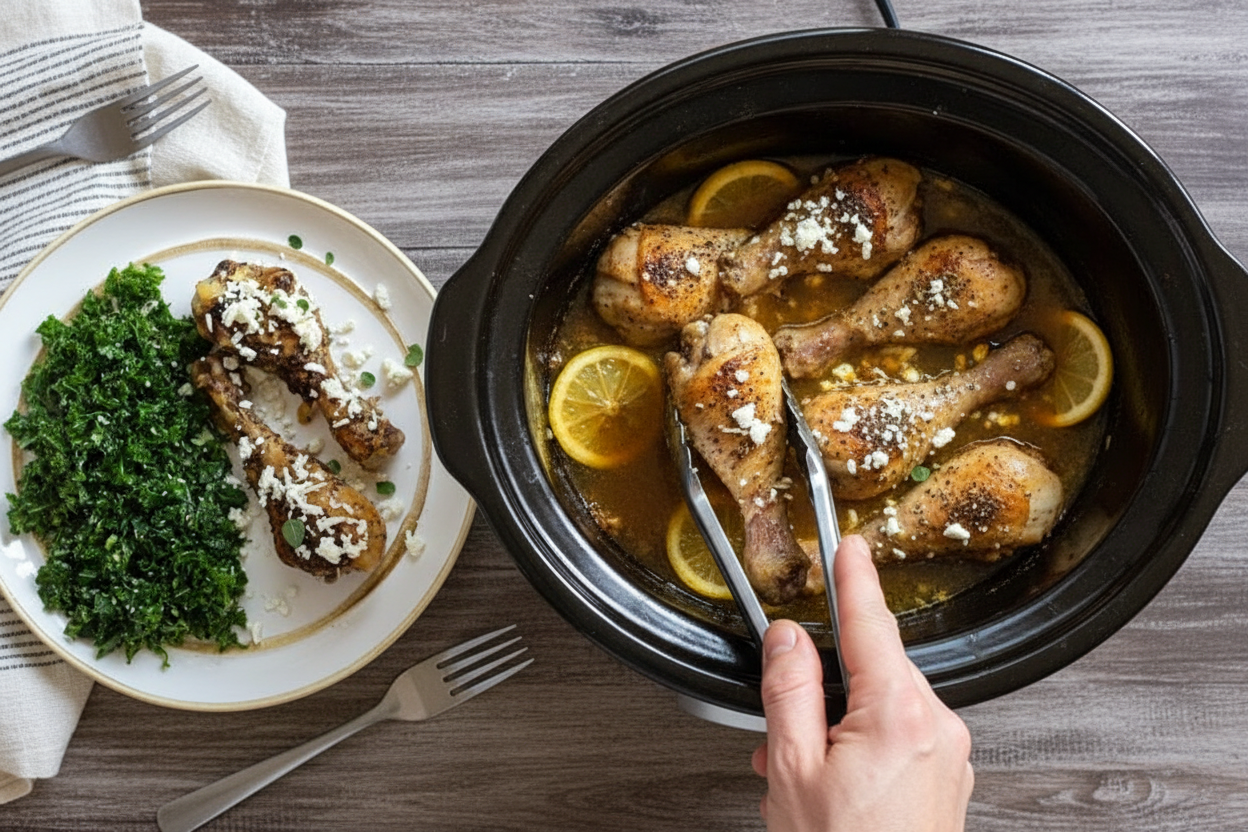 Slow Cooker Lemon Feta Chicken Drumsticks