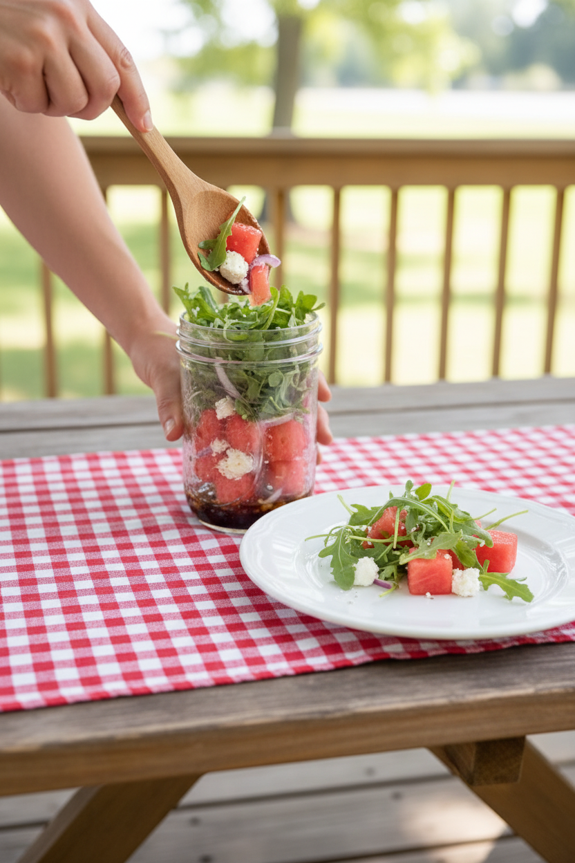 Watermelon Feta Arugula Salad in Jars