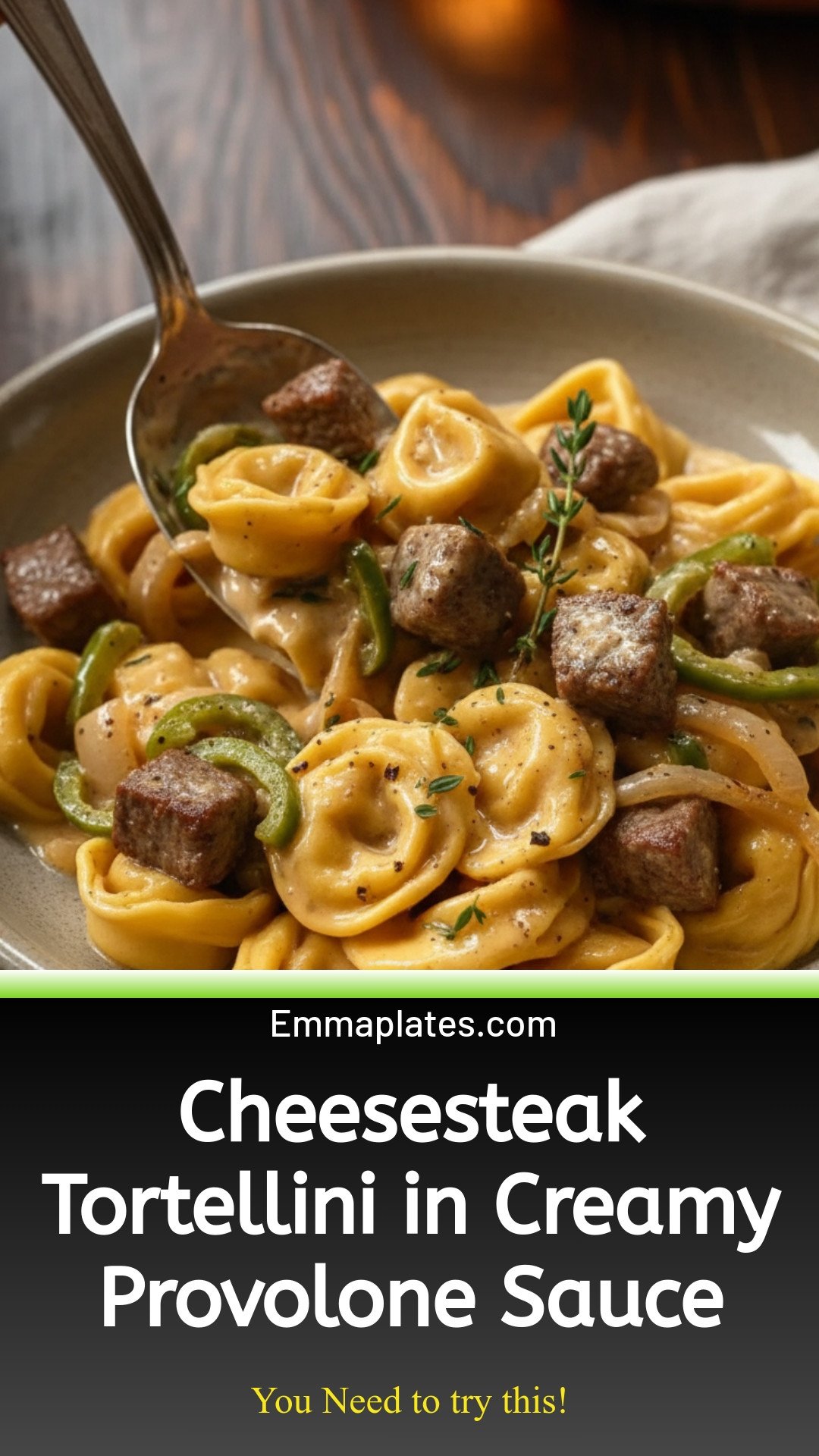 Cheesesteak Tortellini in Creamy Provolone Sauce Delight