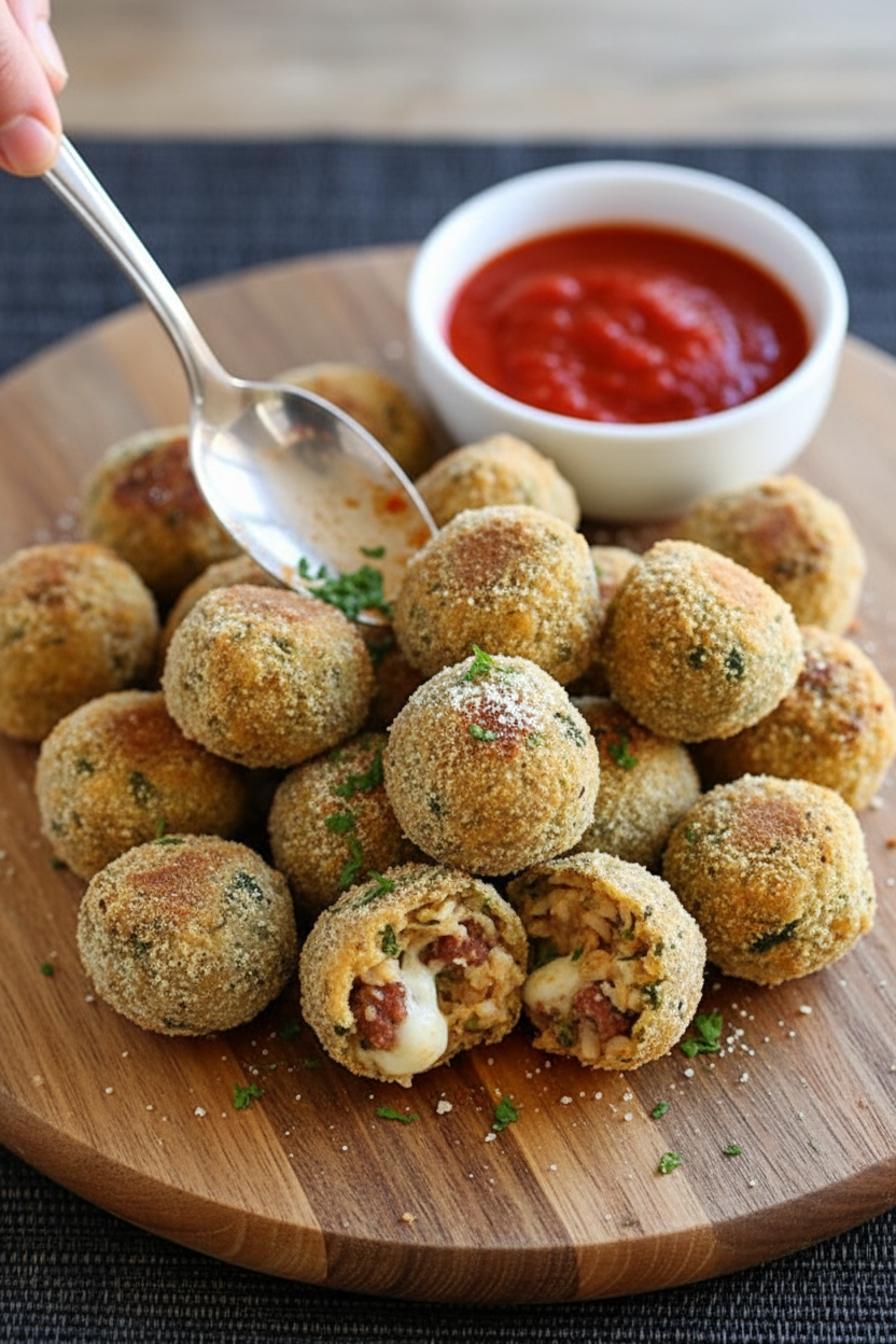 Baked Mini Spinach and Sausage Arancini