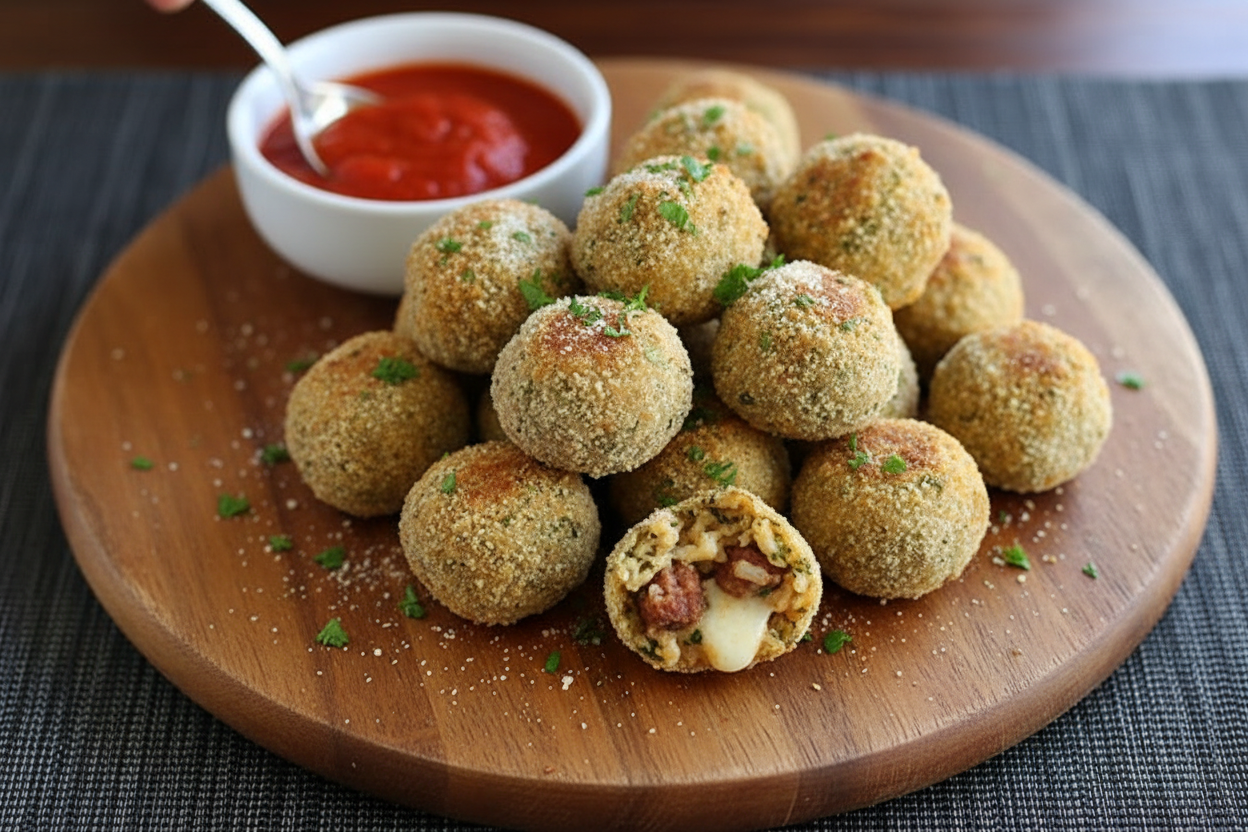 Baked Mini Spinach Sausage Arancini Recipe