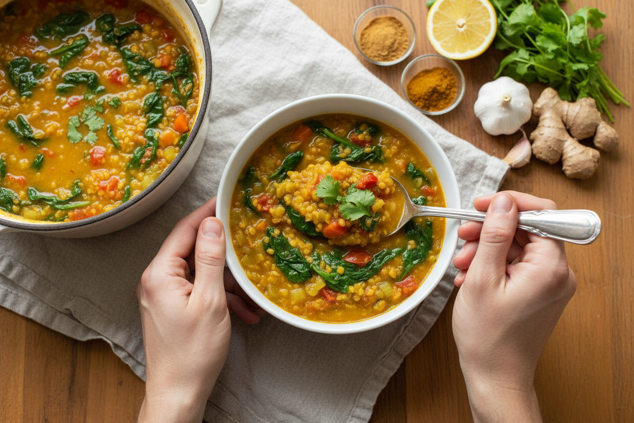 Curried Lentil Soup With Spinach Recipe