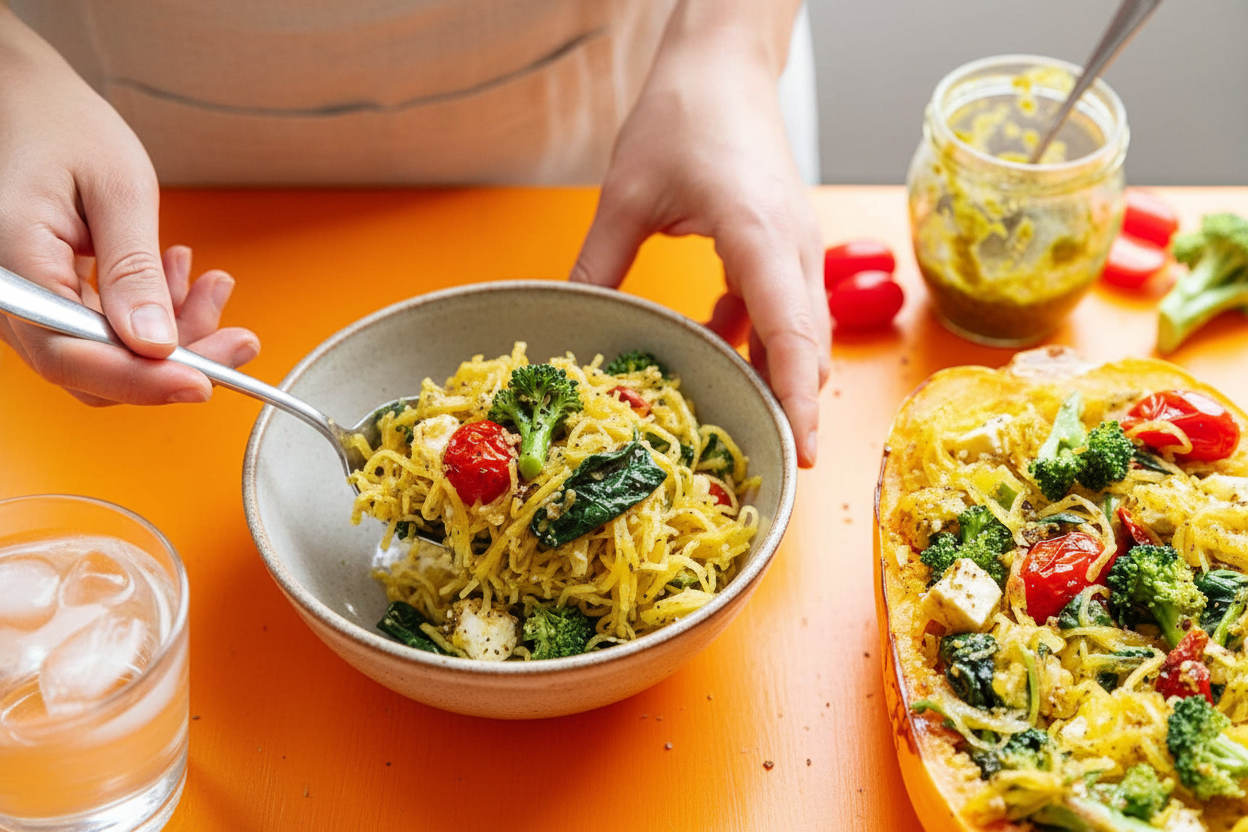 Easy Pesto Spaghetti Squash Bowls: Easy Pesto Spaghetti Squash Bowl Recipe