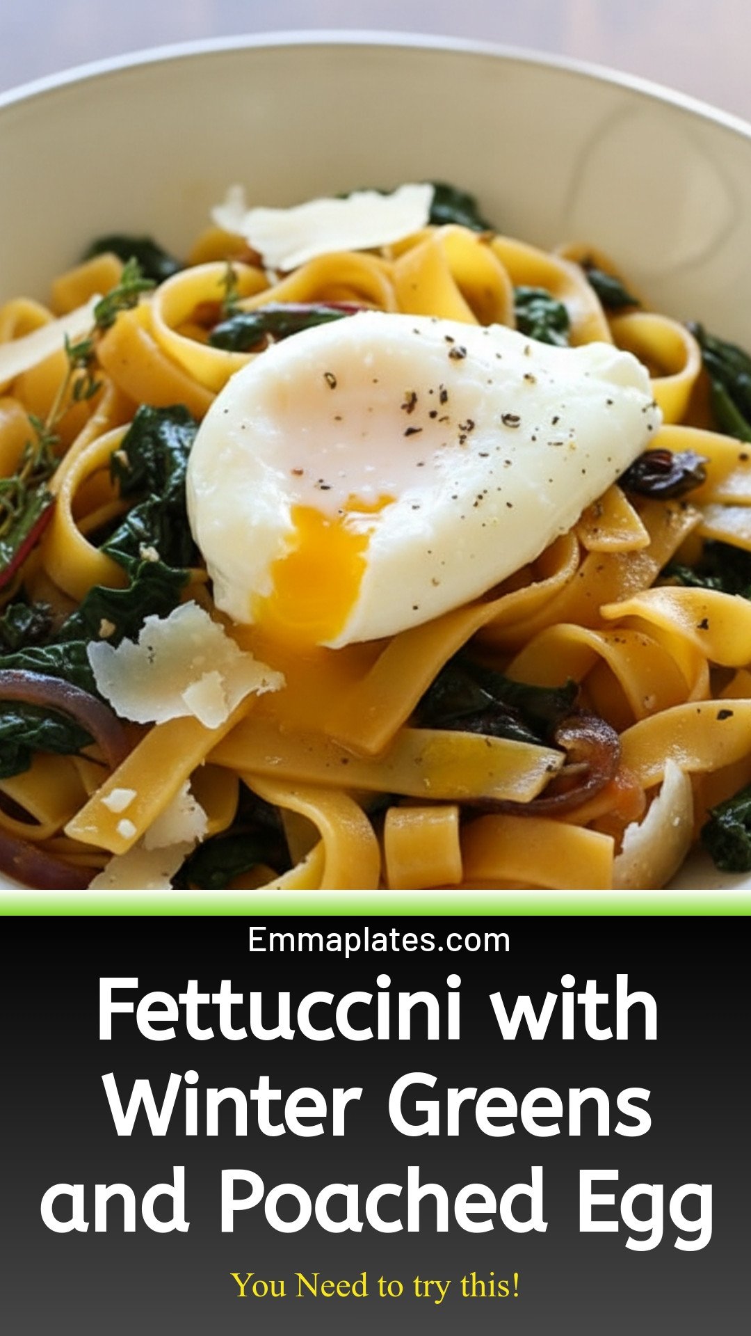 Fettuccini with Winter Greens and Poached Egg