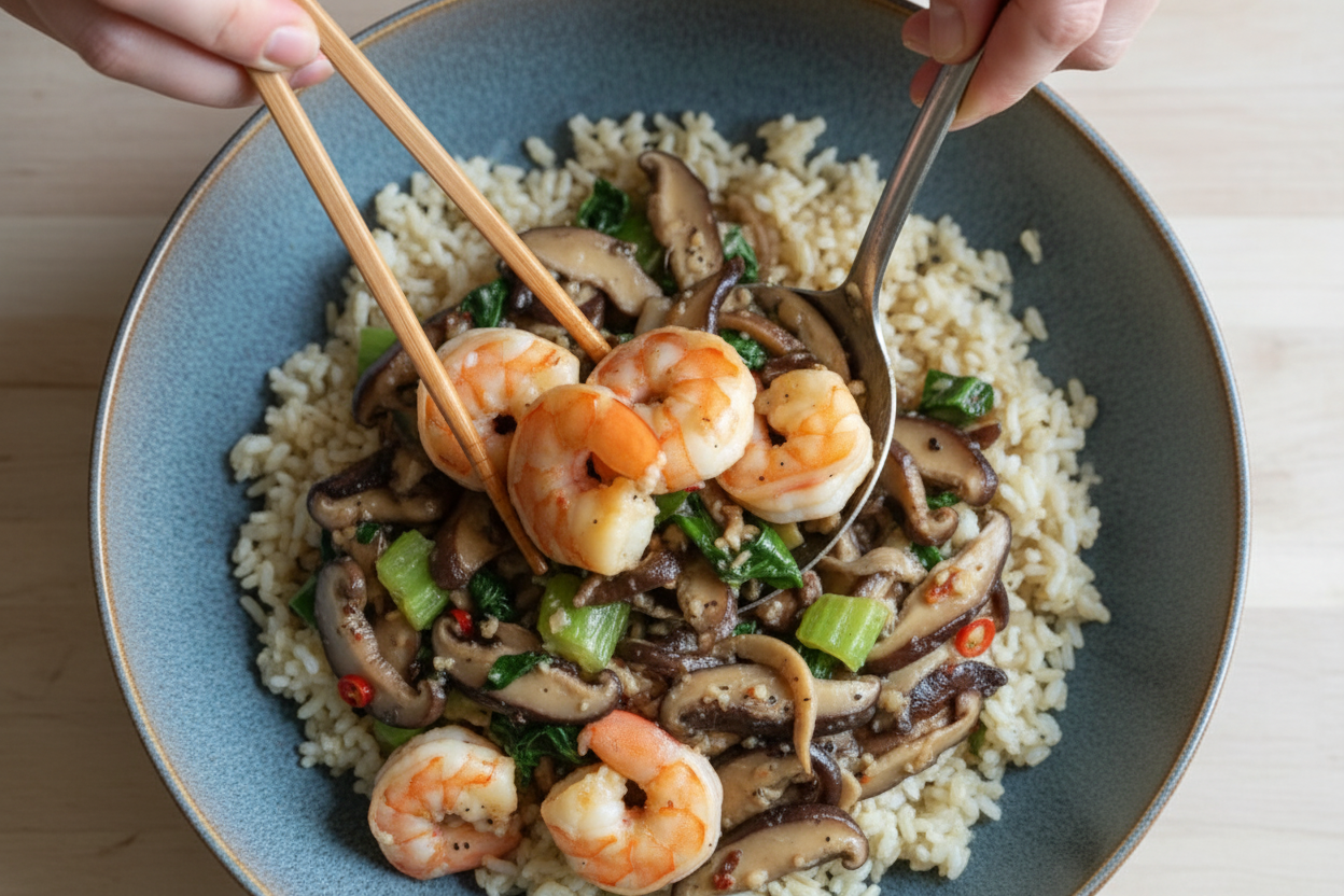 Garlicky Shrimp Stir-fry with Shiitakes and Bok Choy: Garlicky Shrimp Stir Fry with Shiitakes Bok Choy