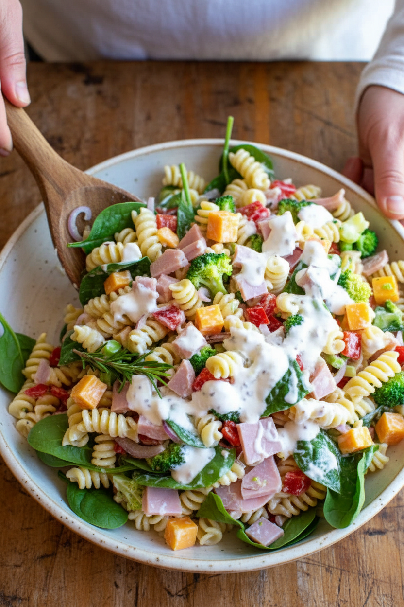 Ham and Broccoli Pasta Salad with Yogurt Dressing