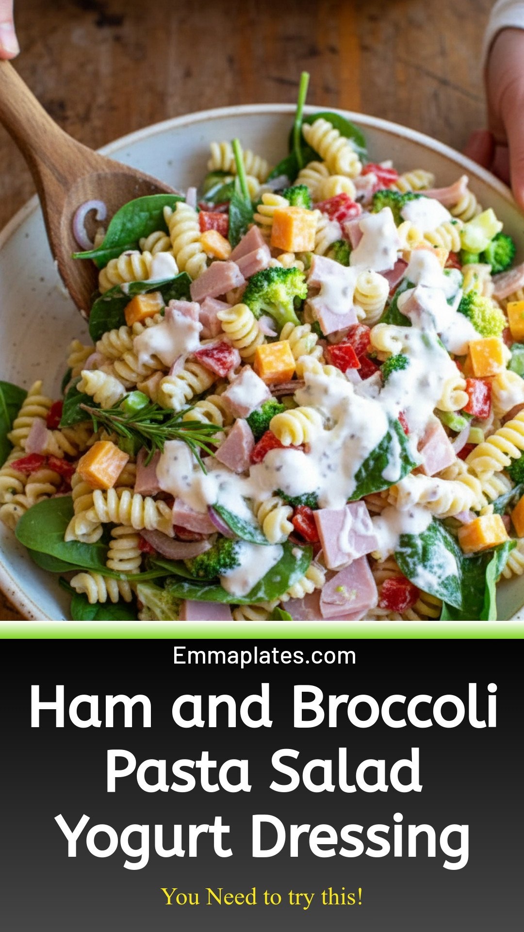 Ham and Broccoli Pasta Salad with Yogurt Dressing