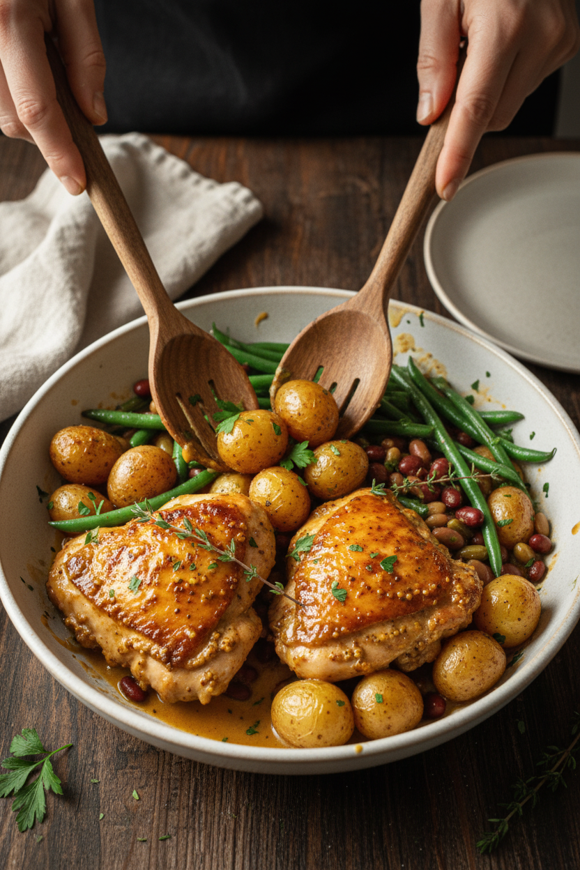Delicious Honey Mustard Chicken, Beans and Potatoes Recipe