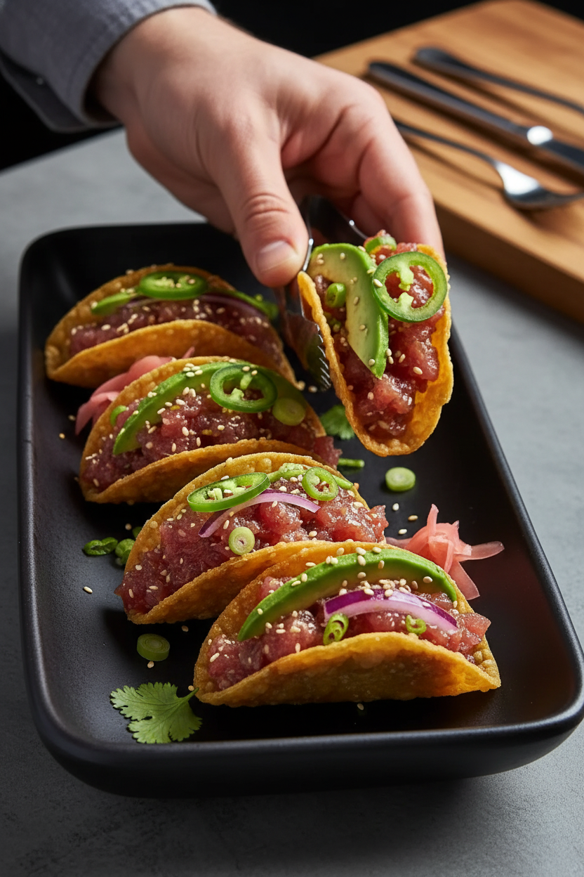 Irresistible Tuna Tartare Wonton Tacos for Quick Delights