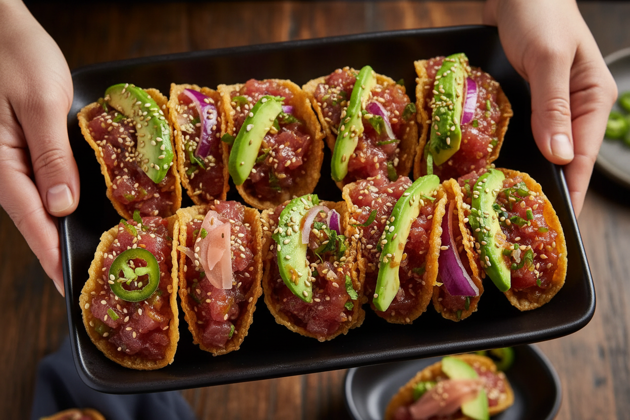 Irresistible Tuna Tartare Wonton Tacos Recipe