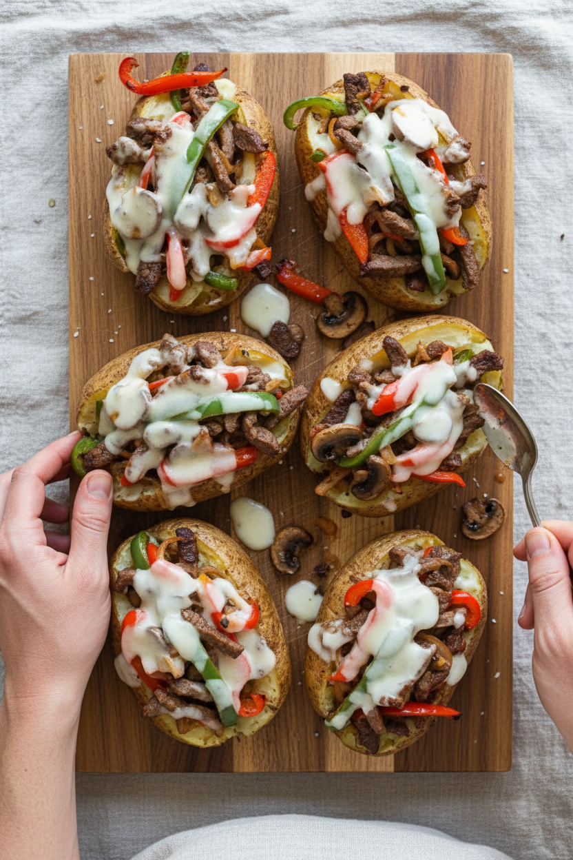 Loaded Philly Cheesesteak Baked Potato