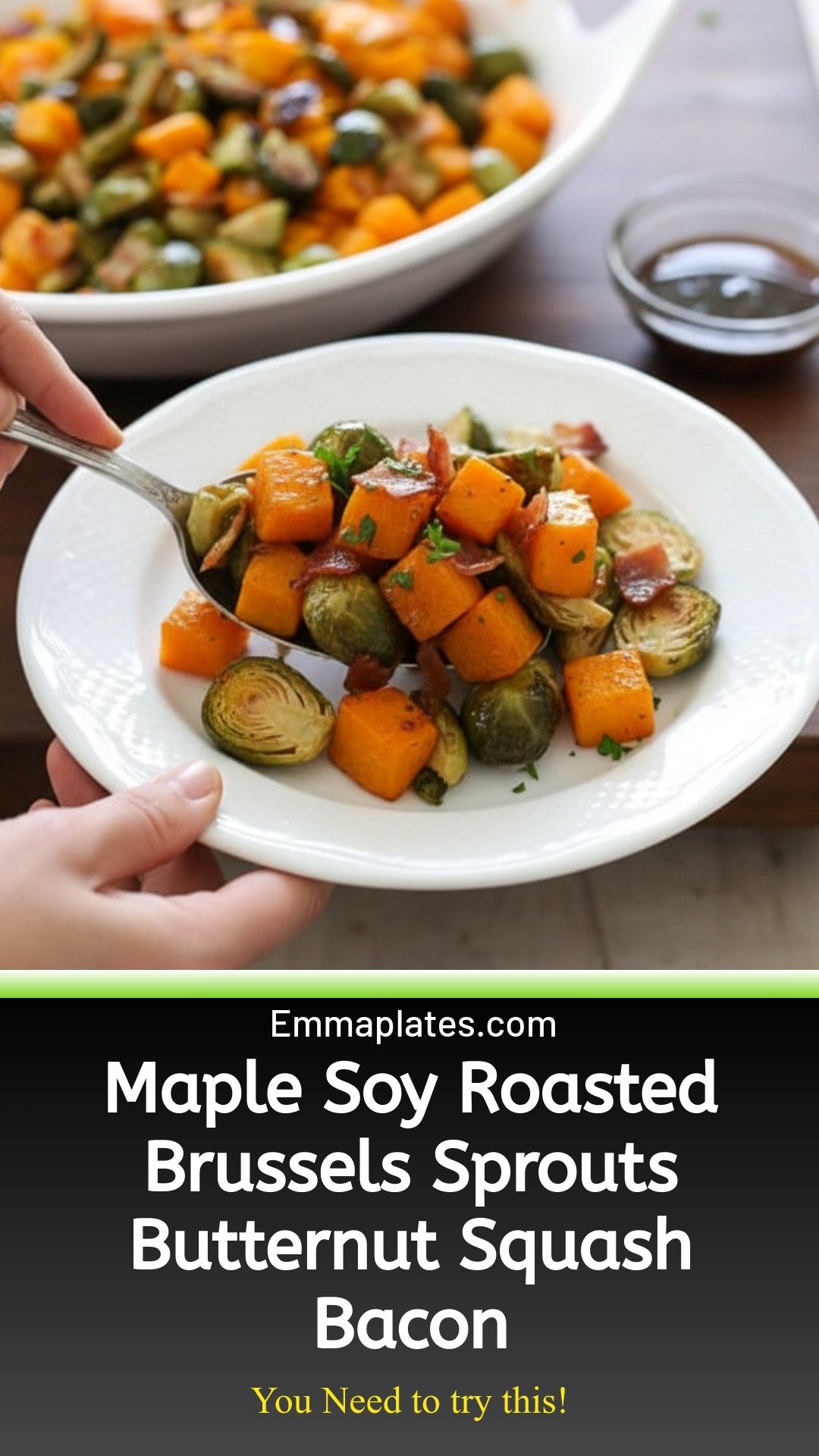 Maple Soy Glazed Roasted Brussels Sprouts and Butternut Squash with Bacon