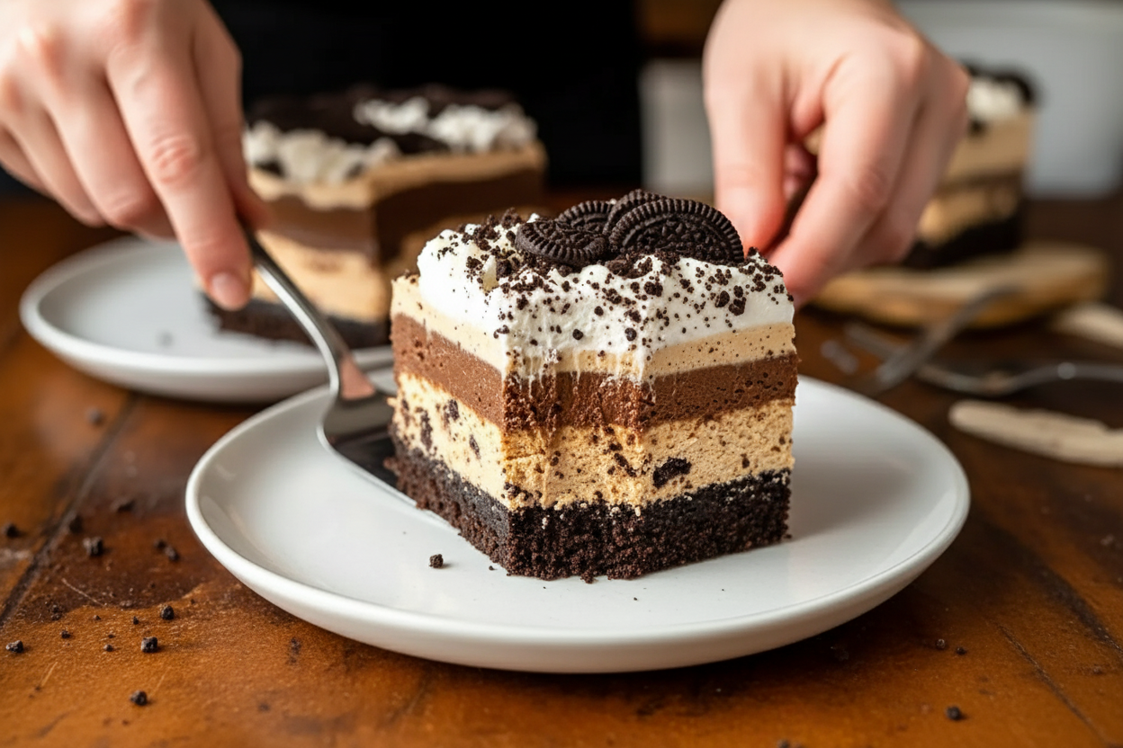 No Bake Chocolate Peanut Butter Oreo Dessert