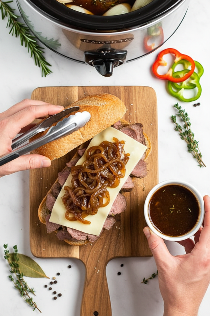 Slow Cooker French Dip Sandwich with Caramelized Onions - Skinnytaste