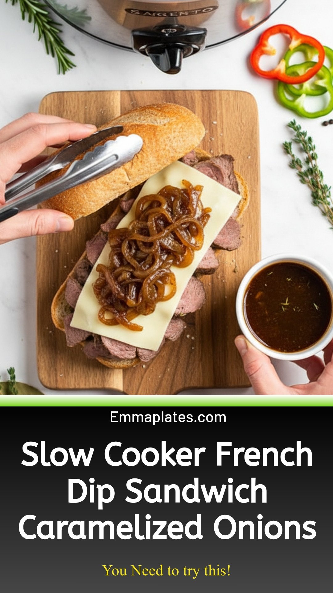Slow Cooker French Dip Sandwich with Caramelized Onions - Skinnytaste