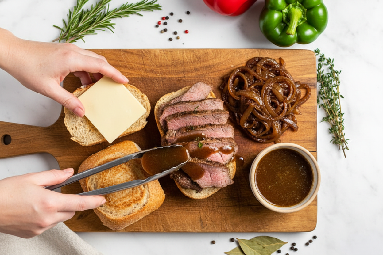 Slow Cooker French Dip Sandwich Caramelized Onions