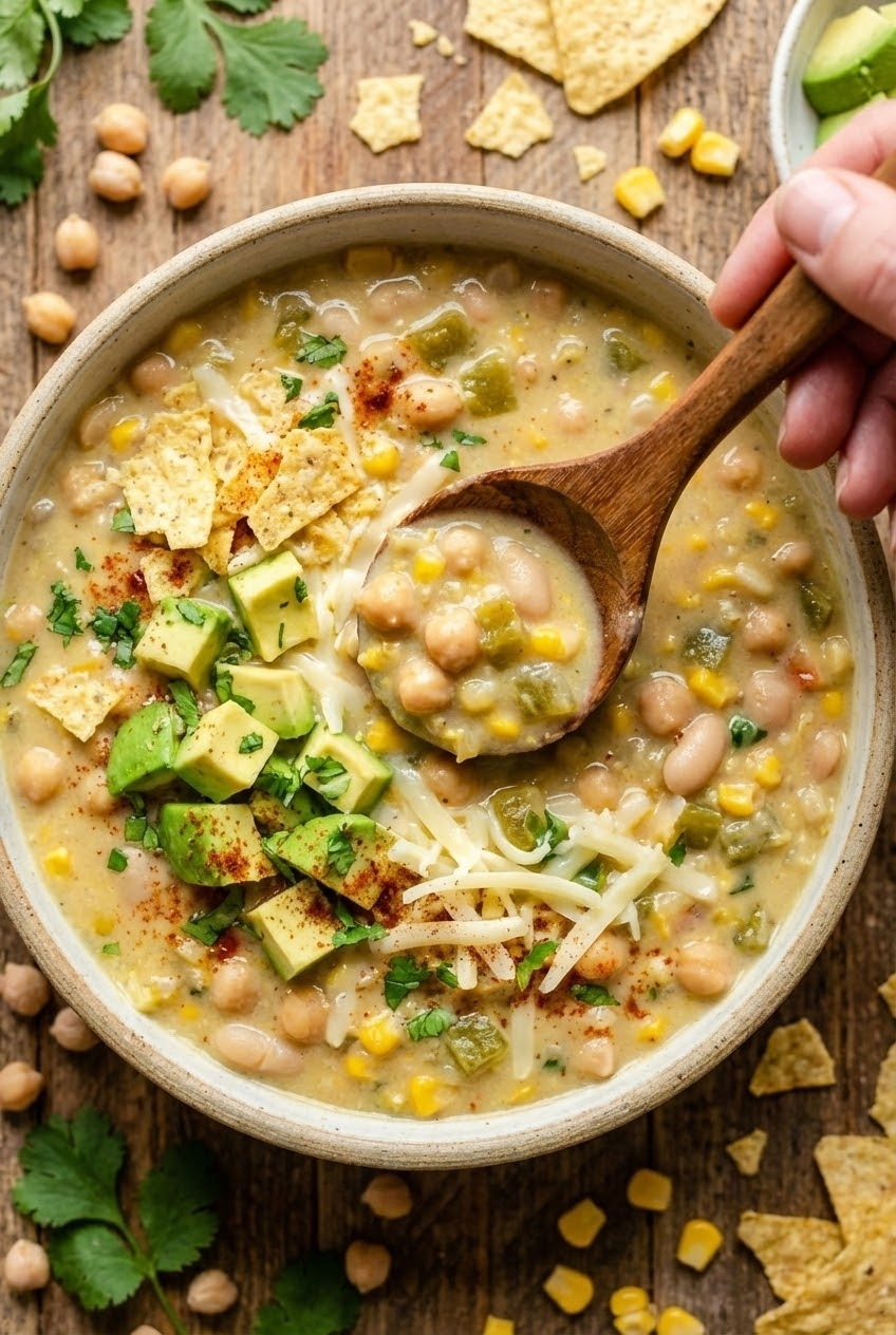 A vegetarian white chicken chili...with chickpeas