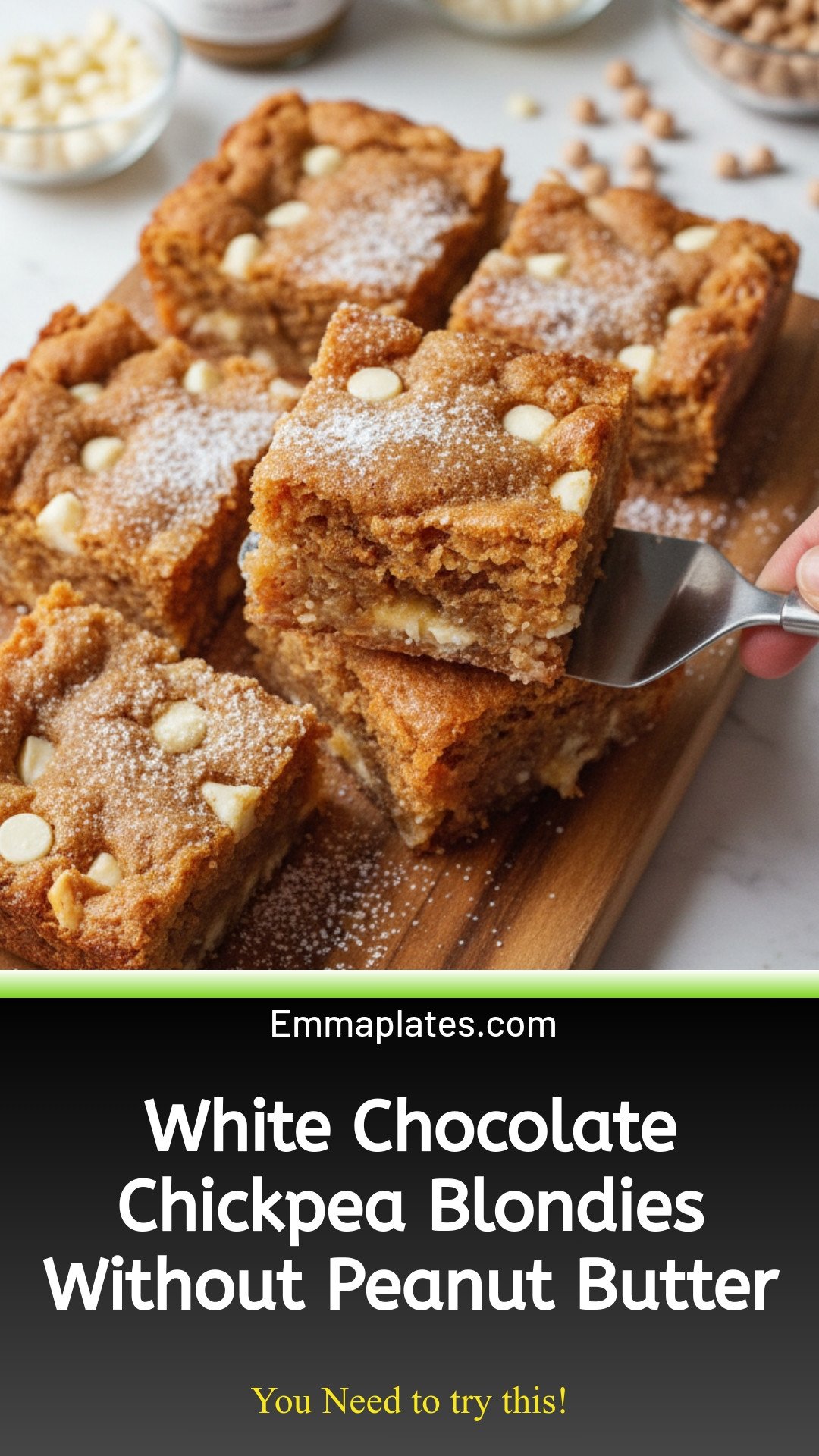 White Chocolate Chickpea Blondies (No Peanut Butter)